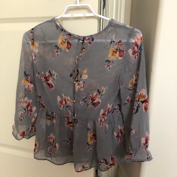 Zara Floral Chiffon Peplum Blouse, Gold Buttons - Picture 2 of 2